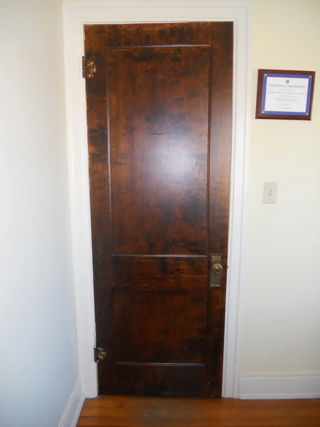 Original two panel doors with those over sized hinges and Stratford Hardware