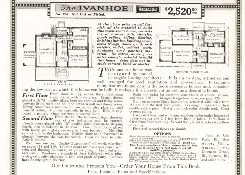 1918 floor plan and details for The Ivanhoe