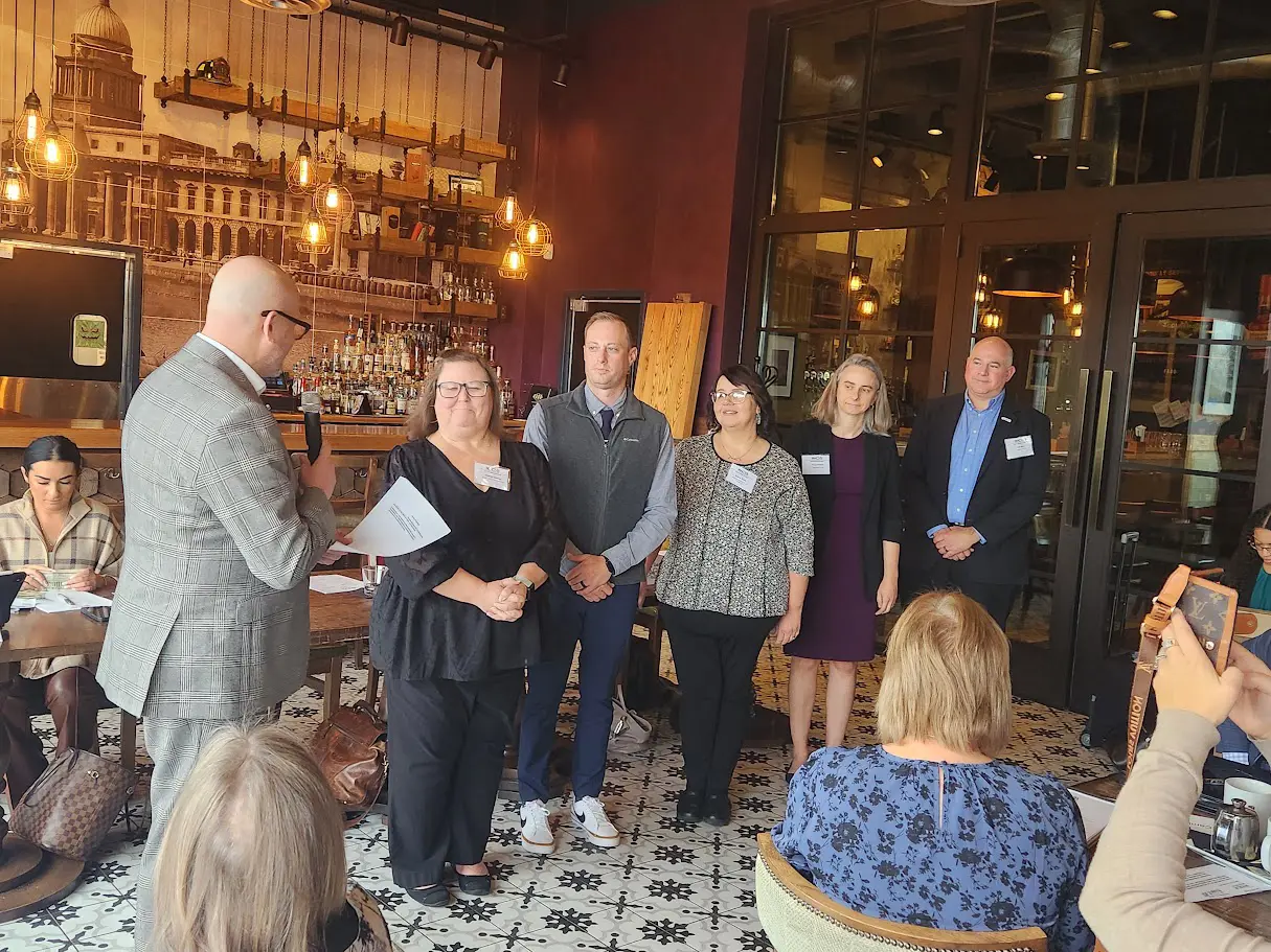 From left to right: Andy Herf (Executive Director of OACVB/President of Shumaker Advisors), Tiffany Gerber (Executive Director, Holmes County CVB), Boone Troyer (Executive Director, Athens CVB), Deana Clark (Executive Director, Marietta CVB), Tracy Kocher (CEO, Travel Butler County) and Jeff Blom (President, Discover Clermont County).